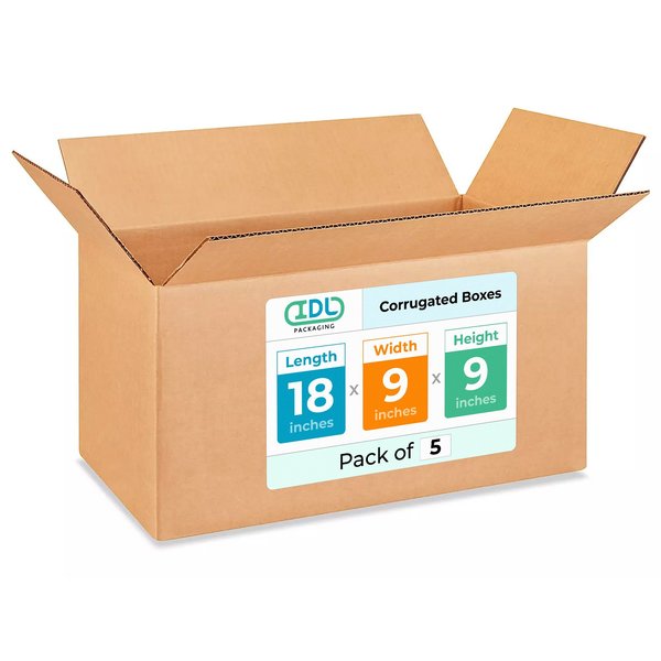 Idl Packaging 18L x 9W x 9H Corrugated Boxes for Shipping or Moving, Heavy Duty, 5PK B-1899-5